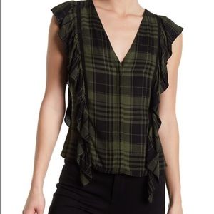 alice + olivia Janet Ruffled Plaid Top